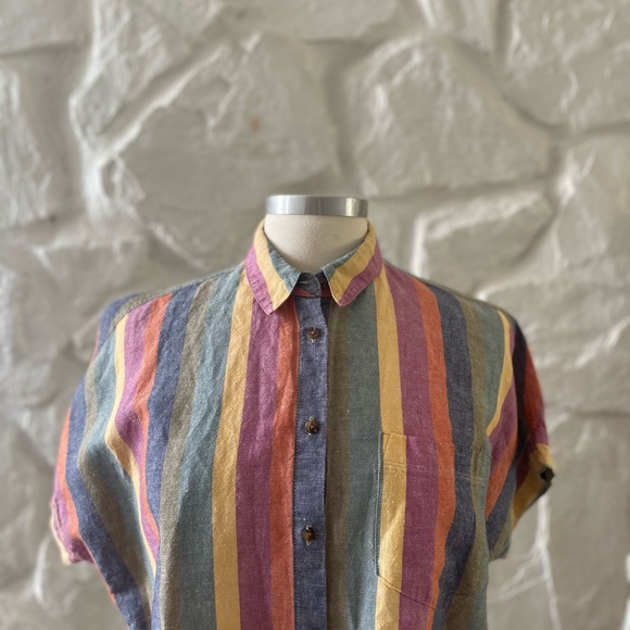 Madewell Short Sleeve Tie Front Rainbow Striped Button Up Shirt Small - Picture 4 of 8